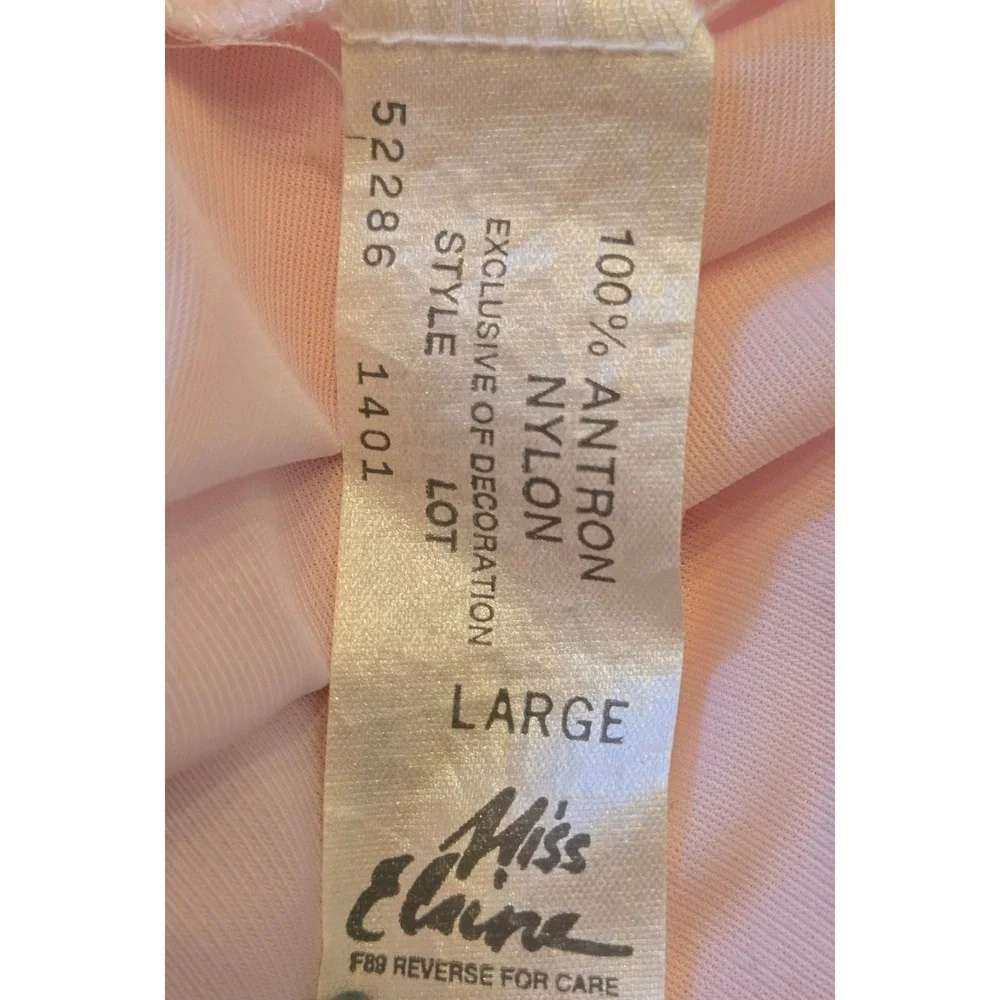 Vintage Miss Elaine Pink Antron Nylon Maxi Nightgown Rosette ILGWU Large USA - Picture 7 of 8